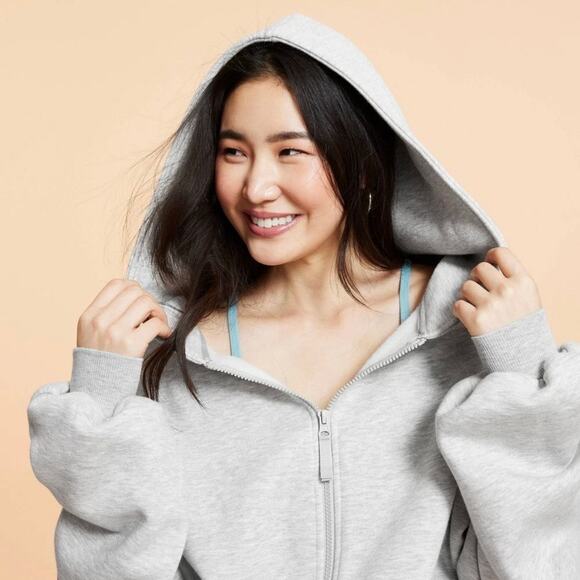 BLOGILATES Marshmallow Full Zip Hooded Sweatshirt Light Gray Large L - Picture 2 of 12